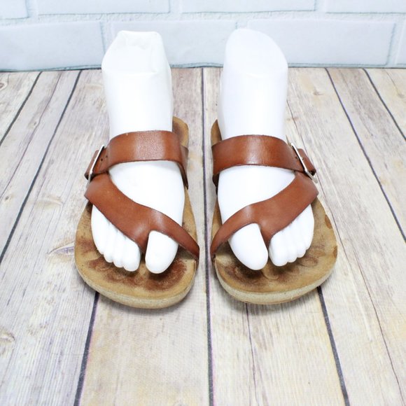 SALE! Yokono Thong Brown Leather Buckle Sandals 6 - Picture 3 of 8